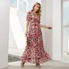 Robes de soirée Robe florale Femmes 2023 Printemps imprimé col en V taille haute Peplum manches à bulles tempérament mode jupe longue femme LT285