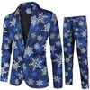 Xingqing Men Tuxedo Suits Christmas 2 Piece Regular Fit Sow Flowflake Santa Print Blazer Jacket Pants Set Party Outfits 231229