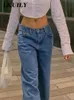 Niski pasa dżinsowe mody mody proste nogi spodnie y2k dżinsowe spodnie vintage luźne błękitne mama 90s 231228