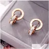Stud Crystal Diamond Stud Earrings Rose Gold Fashion Titanium Steel Double Wound Roman Numerals Studs Earring For Women Gift Jewelry Dhl56