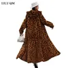 女性冬のヒョウファージャケットxロングパーカーウォームウォームぬいぐるみのふわふわしたフェイクファーコートフード付き韓国オーバーコート女性特大の服231228