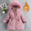 Зимнее пальто для девочек 3, 4, 5, 6, 8, 10 лет, сохраняющее тепло, утепленная детская куртка с капюшоном на молнии с меховым воротником, верхняя одежда принцессы, детская одежда 231228