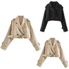 Women's Jackets Ladies Cropped Trench Coat Elegant Long Sleeve Motorcycle Outdoor Jacket Lapel Short With Belt Anoraks