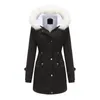 Women's Trench Coats Parkas Women Hooded Jackets Fur Collar Drawstring Tight Waist Thick Warm Parka Zipper Solid Casual Slim Mid Length Coat