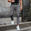 Men's Pants Fashion Plaid Printed High Waisted Zipped Trousers Casual Loose Stright Business Slim Versatile