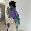 Koreansk version Rainbow Plaid Imitation Cashmere Scarf For Women Mohair Autumn and Winter Warm Shawl