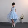 Abbigliamento etnico Flower Girl Tail Dress Bow Lace Abiti da prima comunione per ragazze Eleganti abiti da ballo di Natale con paillettes senza maniche