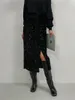 Falda de lentejuelas negras plateadas para mujer, elegante vestido de noche Punk vintage con abertura, faldas midi de cintura alta largas sexys de verano para 231228