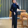 Vêtements ethniques Robe chinoise traditionnelle d'impression serrée Sexy Slim Cheongsam Col Mandarin Vintage Élégant Qipao Grande Taille 4XL Classique