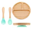 Bopoobo 3 pièces/ensemble assiettes à ventouse en bambou pour bébé, ensembles de fourchettes et cuillères, vaisselle antidérapante, plats d'alimentation pour enfants sans BPA, goutte 231229
