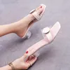 Sandals Candy Color Transparent Women Metal Buckle Med-high Heels Slippers Crystal Beach Slides Woman Sandalias Big Size43