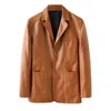 Idopy Autumn Long Sleeve Men's Faux Leather Jacket 3 knappar Blazer Collar Business Casual Jacket Plus Size L-6XL 231229