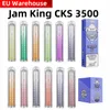 Magazzino UE Jam King CKS 3500 vapes soffio usa e getta vape desechable E Sigaretta Vape penna USB-C Ricarica Mesh Bobina persa mary vape 6ml Precompilato 3500 sapori di barrette di svapo