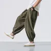 Men's Pants Loose Cotton Linen Solid Color Breathable Trousers Male Casual Hip Hop Bloomers Baggy Fitness Joggers