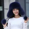 Inverno 100% real pele de raposa chapéus feminino russo ushanka neve esqui chapéu bonés earflap inverno pele de guaxinim bombardeiro chapéu 231228