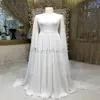 Simples chiffon muçulmano vestido de casamento dubai árabe kaftan manga longa boho vestido de noiva 2024 comprimento total jardim país vestido de noiva robe de mariage princesa islâmica