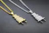 Iced Out Bling Men Micro Pave Full Rhinestone Plug Pendant Necklace Gold Silver Plated Charm Cuban Chain Hip Hop Jewelry261G1205965