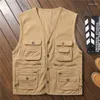 Men's Vests 2024 Men Cotton Cargo Vest Sleeveless Multi Pocket Cameraman Waistcoat Male Tactical Work Jackets Overcoats L-5XL