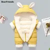 Geboren mode winter dikker kinderen snowsuit katoen gewatteerde baby meisje kleding jongen Plus fluwelen leuke Jumpsuits Bodysuit 231228