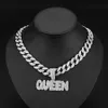 Pendant Necklaces Men Women Hip Hop QUEEN Letter Iced Out Crystal Miami Cuban Link Stainless steel Fried Dough Twists Tennis Diamond Chain Choker Jewelry