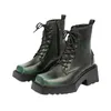 Boots Platform Chunky Women Leather Design Square Toe Motorcycle For Street Style High Top Thick Sole Shoes