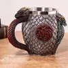 中世のドラゴンスカルビールダネゲルドタンタンカーマグカップコーヒーカップゴシックレトロアイアンスローンステンレス鋼樹脂ワイングラスマグギフト231228