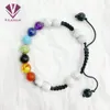 Handgefertigtes Perlenarmband mit sieben Chakra-Anhängern aus Naturstein, Tigerauge, Lapislazuli, Amethyst, Türkis, Bernstein, Achat, Vulkanstein, Perlenkette, Seilarmband für Frauen