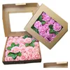 Ghirlande di fiori decorativi Casa Matrimonio Artificiale 25 Pz / scatola Pe Schiuma Testa di rosa con foglie Fai da te Bouquet da sposa Simation Fiore per V Dhfwp