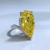 Anello con diamante topazio da 15 ct con goccia d'acqua Anello in argento sterling 925 reale al 100% con fedi nuziali per le donne Gioielli di fidanzamento da sposa