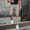 Men's Pants Fashion Plaid Printed High Waisted Zipped Trousers Casual Loose Stright Business Slim Versatile