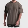 Camiseta masculina solta em torno do pescoço manga curta esportes ombro gota bottoming camisa streetwear