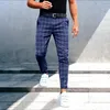 Men's Pants Fashion Plaid Printed High Waisted Zipped Trousers Casual Loose Stright Business Slim Versatile
