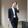 Dwuczęściowe spodnie damskie Ustaw top i jesienne zima OL Professional Wear Dame Striped Suit Fashion Slim Biały kołnierzyk