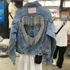 Damenjacken Stylewomen's Denim Jacketwomen's Autumn Spicy Girls Street Fashion Personalisierte Diamanten Handmade Splice Sexy Hollow Bac