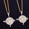 Compass Shape Necklace & Pendants Gold Silver Color Iced Cubic Zircon Men's Hip hop Jewelry With rope Chain322j