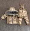 겨울 두꺼운 어린이 다운 재킷 전체 정장 큰 진짜 모피 칼라 아이 스키복 소년 따뜻한 재킷 실버 ws1876 231228