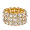 Joias de casamento luxuosas com strass de cristal, cor dourada, pulseiras para mulheres, corda elástica, pulseiras largas, 259v