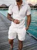 Herrspårspår Tracksuit Cotton Solid Color Short Sleeve Zipper Polo Shirtshorts Set For Men Casual Streetwear 2-Piece Suit 2023 Summer