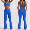 Active Sets Women Gym Set Sports Bra Flared Pants Workout Outfit Yoga Suit Sleeveless Top Bell Bottom Leggings Solid Color Tracksuit