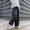 Men's Jeans 2024 Black Elastic Waist Buttons Ankle-Length Pants Fashion Casual Baggy Spring Autumn