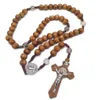 Männer Frauen Christus Holz Perlen 10mm Rosenkranz Perle Kreuz Anhänger Gewebte Seil Kette Halskette Schmuck Accessories1184t