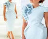 New Elegant Formal Evening Dresses with Hand Made Flower Pageant Capped Short Sleeve 2020 TeaLength Sheath Prom Party Cocktail Go9633193