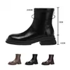 Boots Spring Autumn British Style Thick Heels Platform Sewing Genuine Leather Women High Top Short Motorcycle Winter Plush