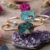 Charm Bracelets Natural Gold Line Turquoises Slab Beads Open Cuff Bangles Fashion Women Silvery Wrapped Howlite Couples3227