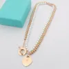 Luxury Brand Stainless Steel Double Layered Necklaces Heart Pendant Pearl Round Bead Chain Necklace Women Designer Jewelry Without Box