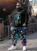 Zooy L9xl Mens Plus Boy Boyut Hip Hop Sokağı Cosplay Cartoon Graffiti Crew Boyun Sweatshirt Sweetpants Set 231229