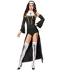 Scenkläder sexig nunna kom cosplay uniform för vuxna kvinnor halloween kyrkan missionär syster party fancy klänning t2209055675607
