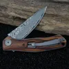 Utomhuskniv trähandtag Damascus Steel VG-10 Blade Multifunktionellt EDC Tool Hunting Self-Defense Pocket Knife