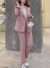 ファッション女性ブレザーパンツトワイスセットオフィスレディスリムソリッドシックパンツスーツ女性フォーマルビジネス衣装231228