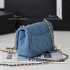 Denim mini flep çanta çapraz gövde tasarımcı çantası kadınlar için çanta çantası 17cm lüks çanta tasarımcısı kadınlar çanta ile telefon tutucu zincir çantası 10a ayna kalitesi c006b kutu